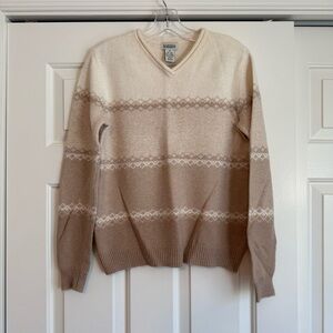 Classic Elements Women’s V-neck Cream/Tan striped Sweater S (6-8)